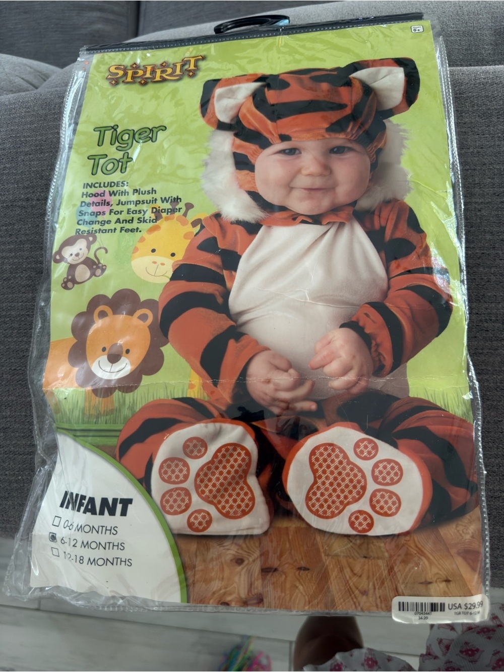 Spirit Halloween Toddler Tiger Costume Size 6 to 12 Months